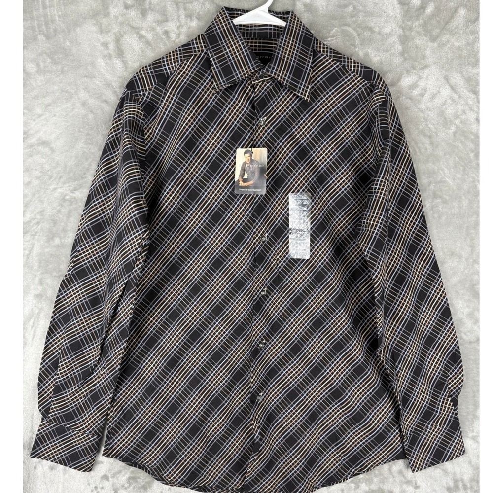 NWT J Ferrar Mens Medium Plaid Long Sleeve Button Down Shirt 15 15 1/2 Cotton